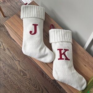 Target Cream Knit Christmas Stockings with Red Letters